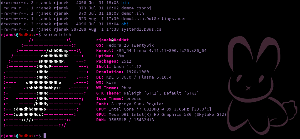 Fedora 26 and the Console Bunneh